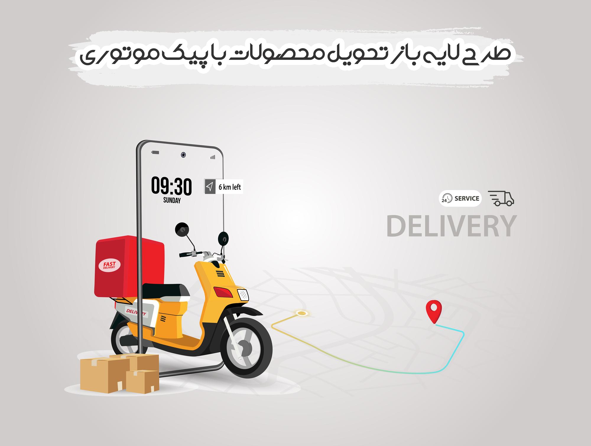 طرح وکتور لایه باز ارسال و تحویل محصولات با پیک موتوری  Online Delivery Service Conceptperfect Website